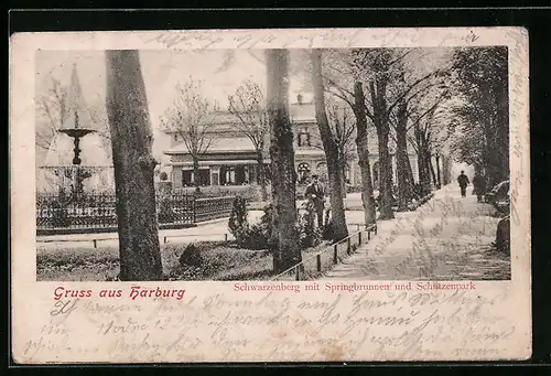 AK Harburg, Schwarzenberg mit Springbrunnen und Schützenpark