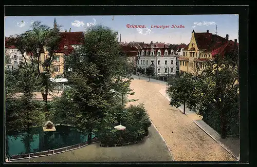 AK Grimma, Blick auf Leipziger Strasse