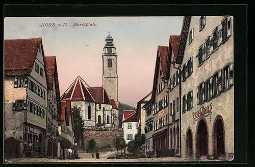 AK Horb a. N., Marktplatz bei Abendstimmung