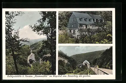 AK Lorch / Rhein, Waldgaststätte und Pension Riesenmühle im Wispertal vom Riesenberg aus gesehen