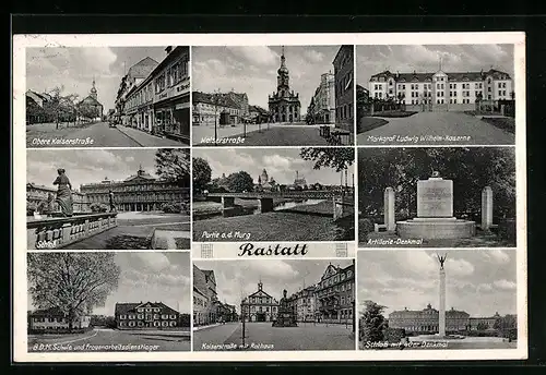 AK Rastatt, Ortsansichten, Obere Kaiserstrasse, Markgraf Ludwig-Wilhelm-Kaserne, Artillerie-Denkmal