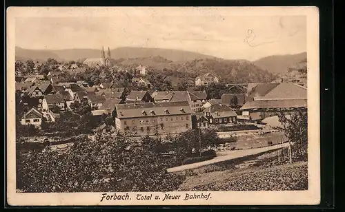 AK Forbach, Totalansicht mit neuem Bahnhof