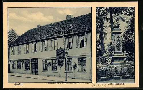 AK Eutin, Geburtshaus von Carl Maria von Weber, Weber-Denkmal