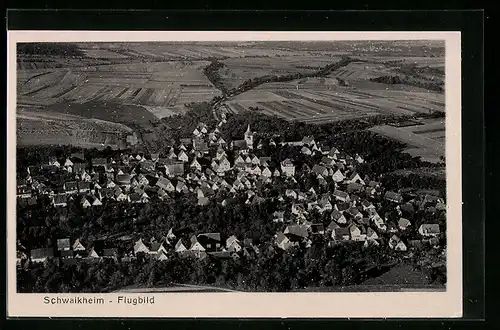 AK Schwaikheim, Fliegeraufnahme des Ortes mit Felderlandschaft