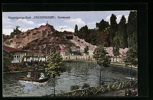 AK Dortmund, Vergnügungs-Park Fredenbaum mit Boot