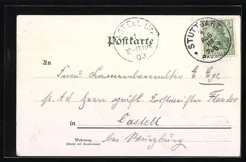 Lithographie Stuttgart, Blick auf den Schlossplatz, goldenes Wappen