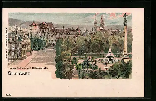 Lithographie Stuttgart, Altes Schloss am Schlossplatz