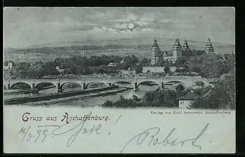 Mondschein-AK Aschaffenburg, Ortsansicht