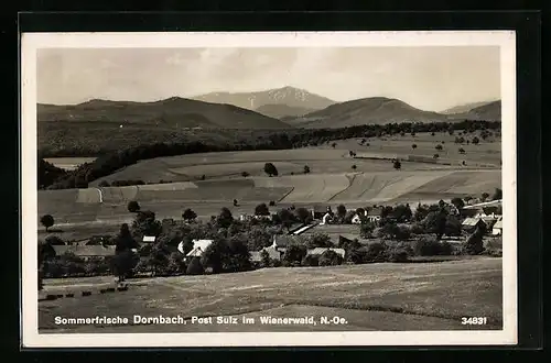 AK Dornbach bei Sulz im Wienerwald, Gesamtansicht mit Bergpanorama