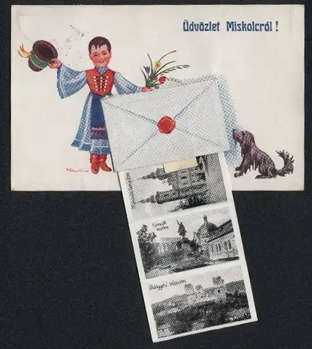 Leporello-AK Miskolc, Kind in Tracht, Diosgyöri, Széchenyi u.