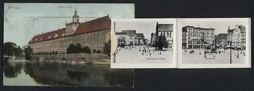 Leporello-AK Breslau, Universität, Liebichshöhe, Rathaus, Tauentzienplatz
