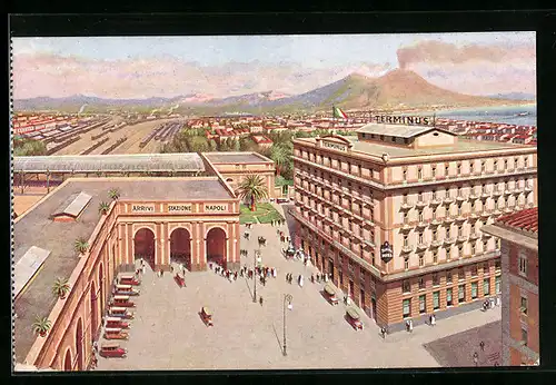AK Napoli, Hotel Terminus, Arrivi Stazione Napoli