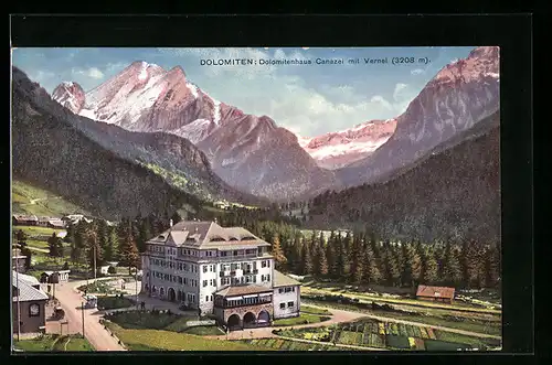 AK Canazei, Dolomitenhaus mit Vernel