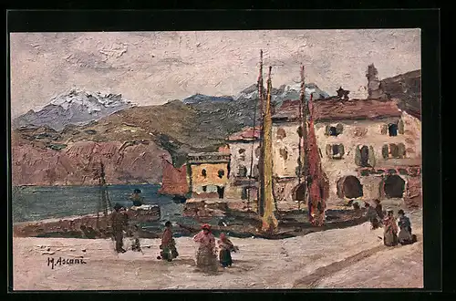 Künstler-AK Garda /Lago di Garda, Il Porto