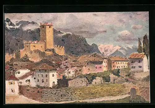 Künstler-AK Malcesine /Lago di Garda, Castello di Malcesine