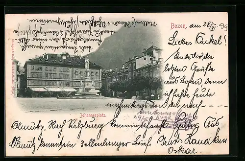 AK Bozen, Johannesplatz mit Denkmal