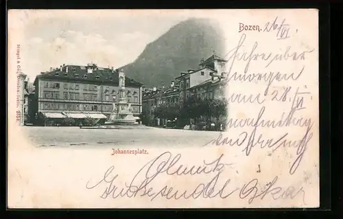 AK Bozen, Johannesplatz vor Bergkulisse