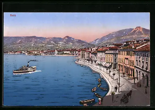 AK Salo, Blick auf die Uferpromenade, Dampfer