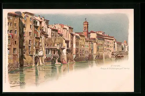 Lithographie Firenze, Case di S Jacopo sull` Arno
