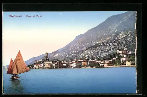 AK Malcesine, Ortsansicht vom Gardasee aus gesehen