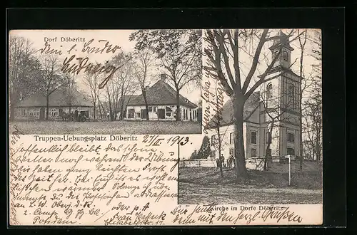 AK Döberitz, Truppen-Übungsplatz und Kirche im Dorf