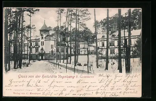 AK Vogelsang b. Gommern, Schnee vor der Heilstätte Vogelsang