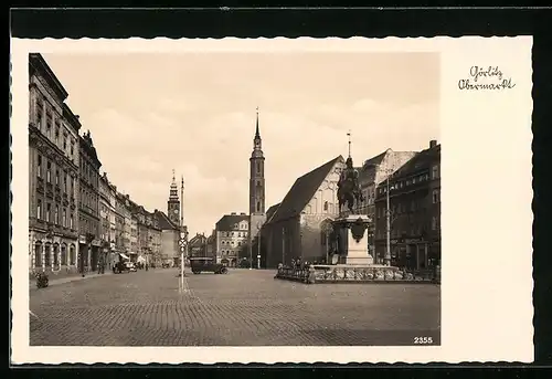 AK Görlitz i. Schl., Obermarkt mit Kaiser Wilhelm-Denkmal