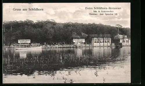 AK Berlin-Grunewald, Blick zum Gasthaus Schildhorn von A. Schröder