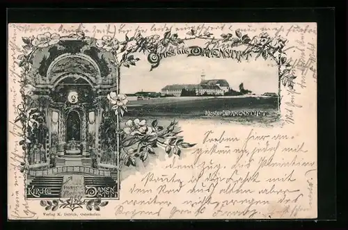 AK Osterhofen / Ndb., Damenstift, Blick auf das Kloster und in die Kirche