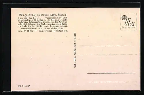 AK Rathewalde i. Sächs. Schweiz, Mittags Gasthof