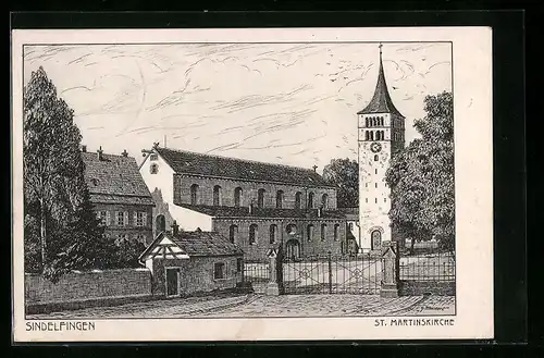 Künstler-AK Sindelfingen, Blick zur St. Martinskirche