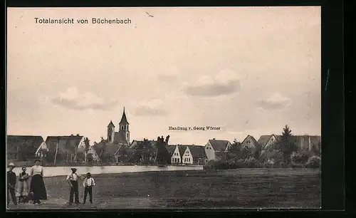 AK Büchenbach, Totalansicht mit Handlung von Georg Wörner