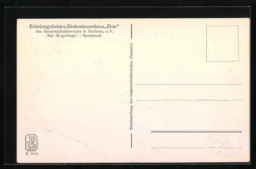 AK Aue /Erzg., Erholungsheim und Diakonissenhaus Zion, Speisesaal