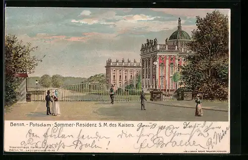 Lithographie Potsdam, Neues Palais, Sommer-Residenz S. M. des Kaisers