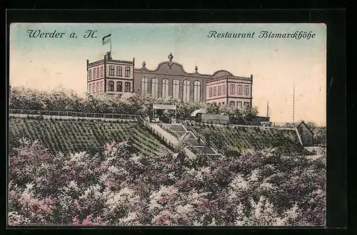 AK Werder a. H. Restaurant Bismarckhöhe hinter Anlagen und Kaskadentreppe