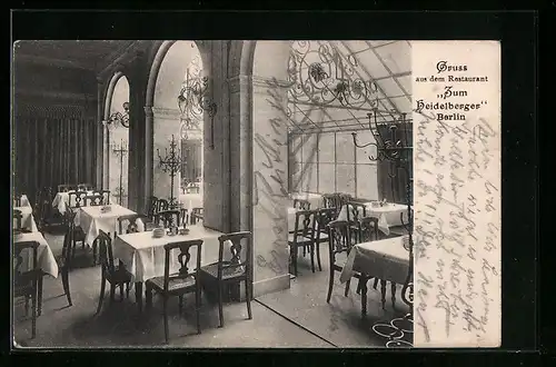 AK Berlin, Central-Hotel, Innenansicht Restaurant Zum Heidelberger