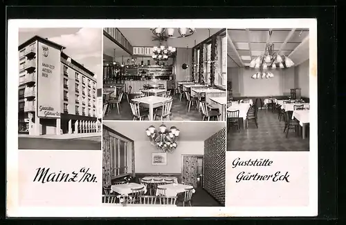 AK Mainz /Rh., Gaststätte Gärtner-Eck - Gebäude und Innenansichten