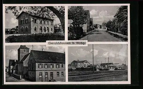 AK Geroldshausen bei Würzburg, Strassenpartie, Ortspartie mit Kirche