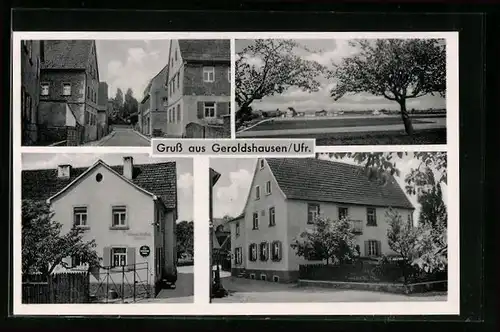 AK Geroldshausen /Ufr., Bäckerei und Handlung, Ortspartie, Strassenpartie
