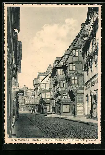 AK Braunschweig, Breitestrasse, rechte Häuserseite Flohwinkel genannt