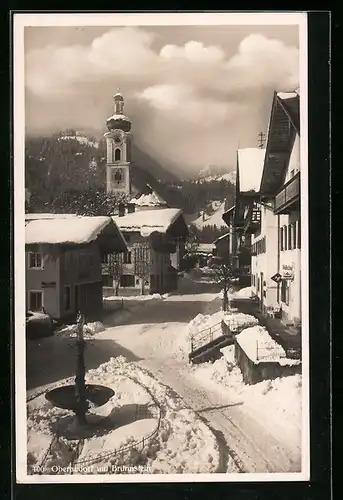 AK Oberaudorf, Ortsansicht im Winter mit Brünnstein