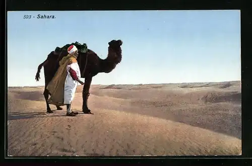 AK Beduine mit Kamel in der Sahara