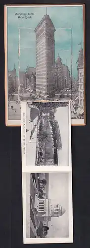 Leporello-AK New York, NY, Flatiron Building, Brooklyn Bridge, Trinity Church