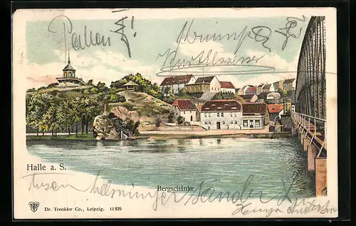 Lithographie Halle a. S., Partie an der Bergschänke