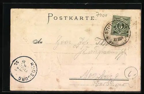 Passepartout-AK Stuttgart, Blick auf Schlossplatz mit neuem Schloss, Wappen