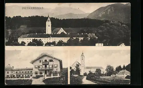AK Dietramszell, Ansicht vom Gasthaus, Strassenpartie bei der Kirche