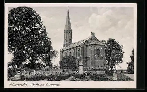 AK Schlamersdorf, Kirche mit Ehrenmal