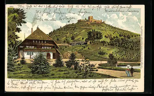 Lithographie Karlsruhe i. Baden, Schwarzwaldhaus und Lauterberg