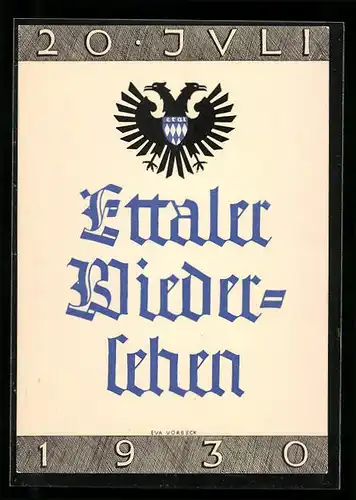 AK Ettal, Ettaler Wiedersehen 20. Juli 1930, Wappen, studentische Szene