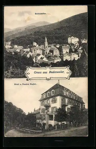 AK Badenweiler, Hotel und Pension Engler, Gesamtansicht